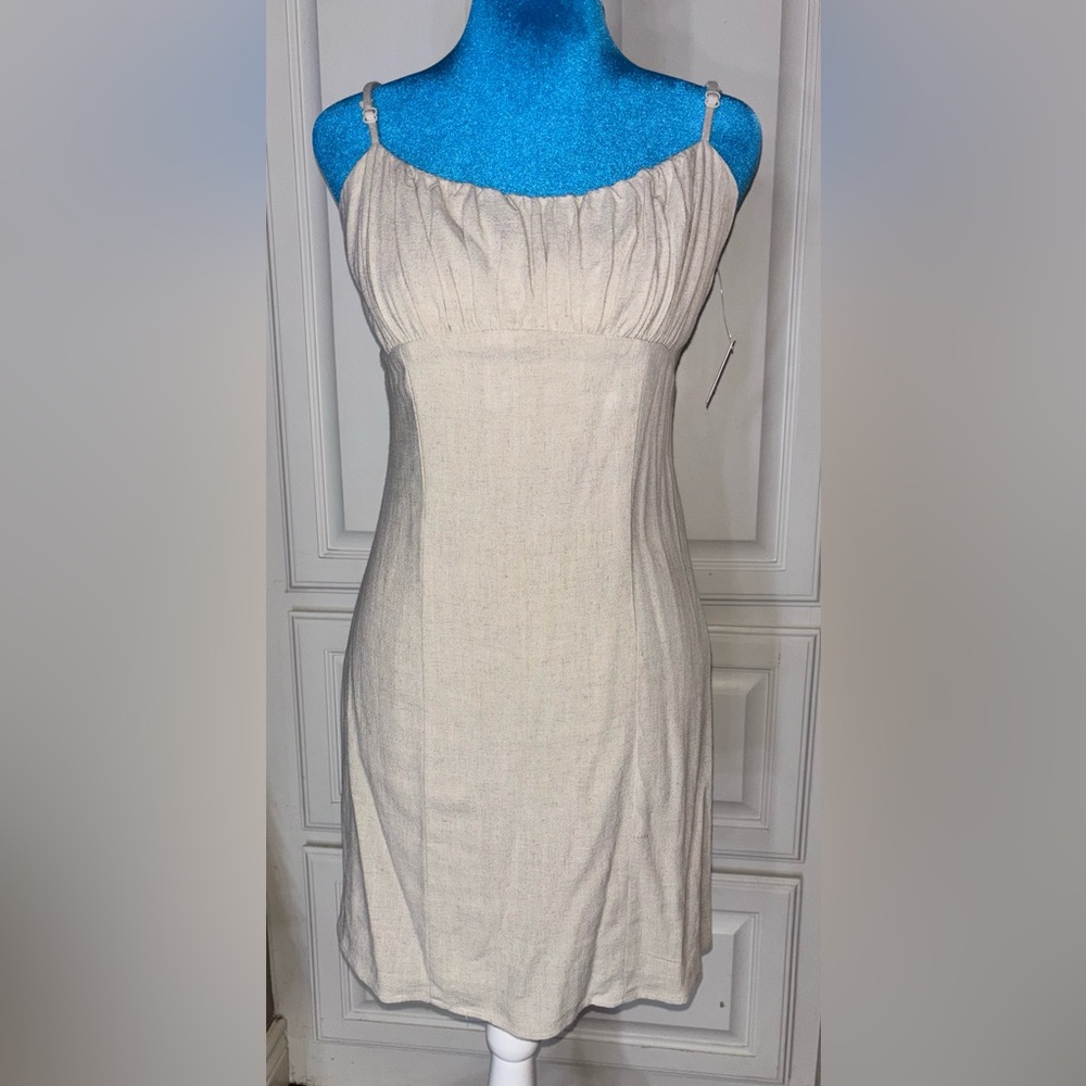 Altar'd State Strapless Cream Linen-Blend Dress